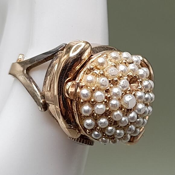 Vintage Analog Watch Ring, US Size 7.25 Adjustable, Baroness 17 Jewels - Picture 1 of 12